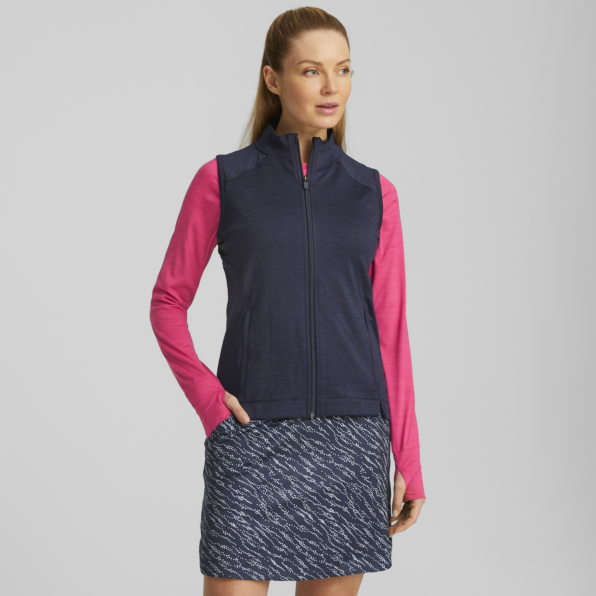 PUMA 537503-02 W CLOUDSPUN HEATHER FULL ZIP VEST - PULOVER ŽENSKI - MODRA BARVA - US M - slika 3