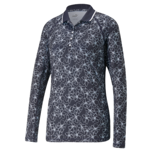 PUMA 539037-01 W YOUV ISLAND FLOWER LONG SLEEVE POLO - POLO MAJICA ŽENSKA - MODRA BARVA - US M